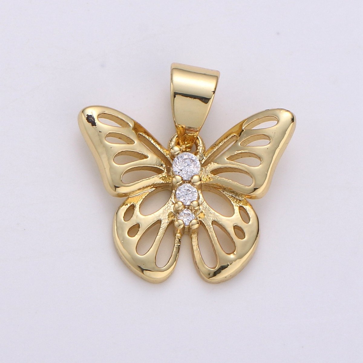 11mm Butterfly Charm Micro Pave Butterfly Charm, Past Present Future CZ in Butterfly Pendant, 14K Gold Filled Charm J-007 J-008 - DLUXCA