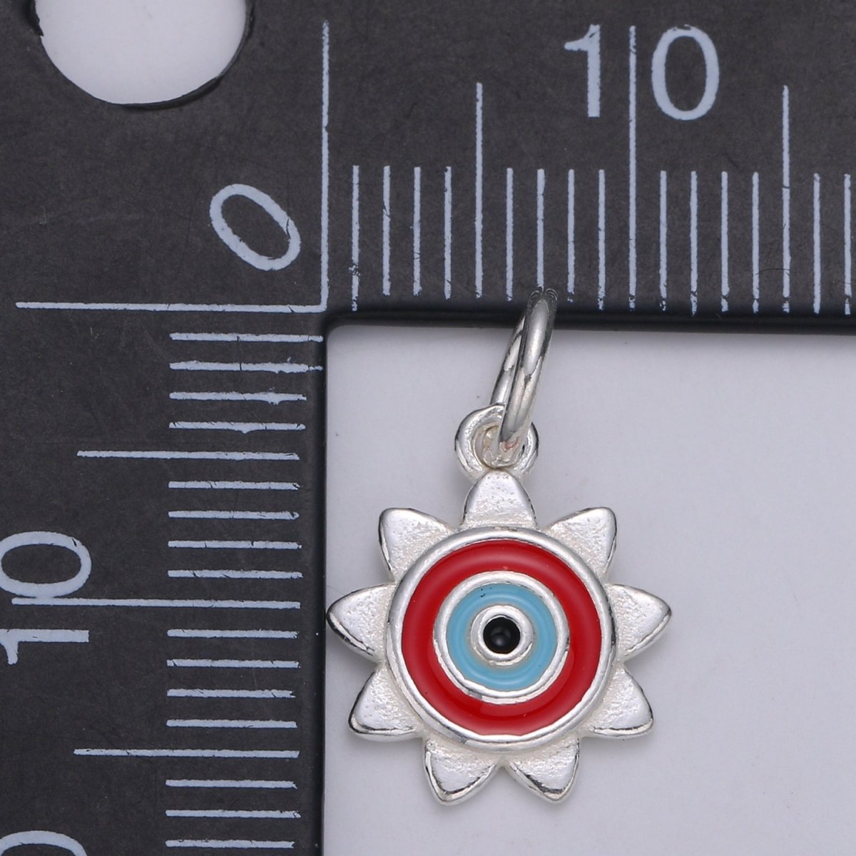 11mm Sterling Silver Enamel Evil Eye Celestial Sun Charm Protection Jewelry | SL-1 SL-2 - DLUXCA