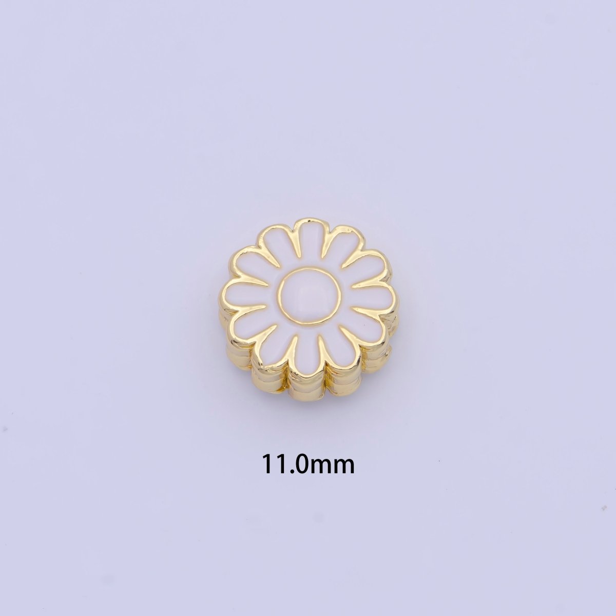 11mm White Enamel Daisy Flower Gold Filled Art Jewelry Making Beads | B-150 - DLUXCA