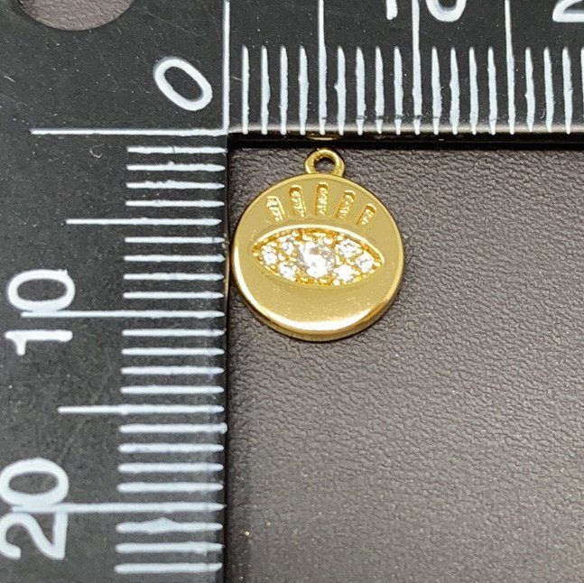 11x9mm CZ Micro Pave Charm Tiny Evil Eye Charm, 18k Gold Filled Evil Eye Charm Coin disc Charm for Bracelet Necklace Earring, K-142 - DLUXCA