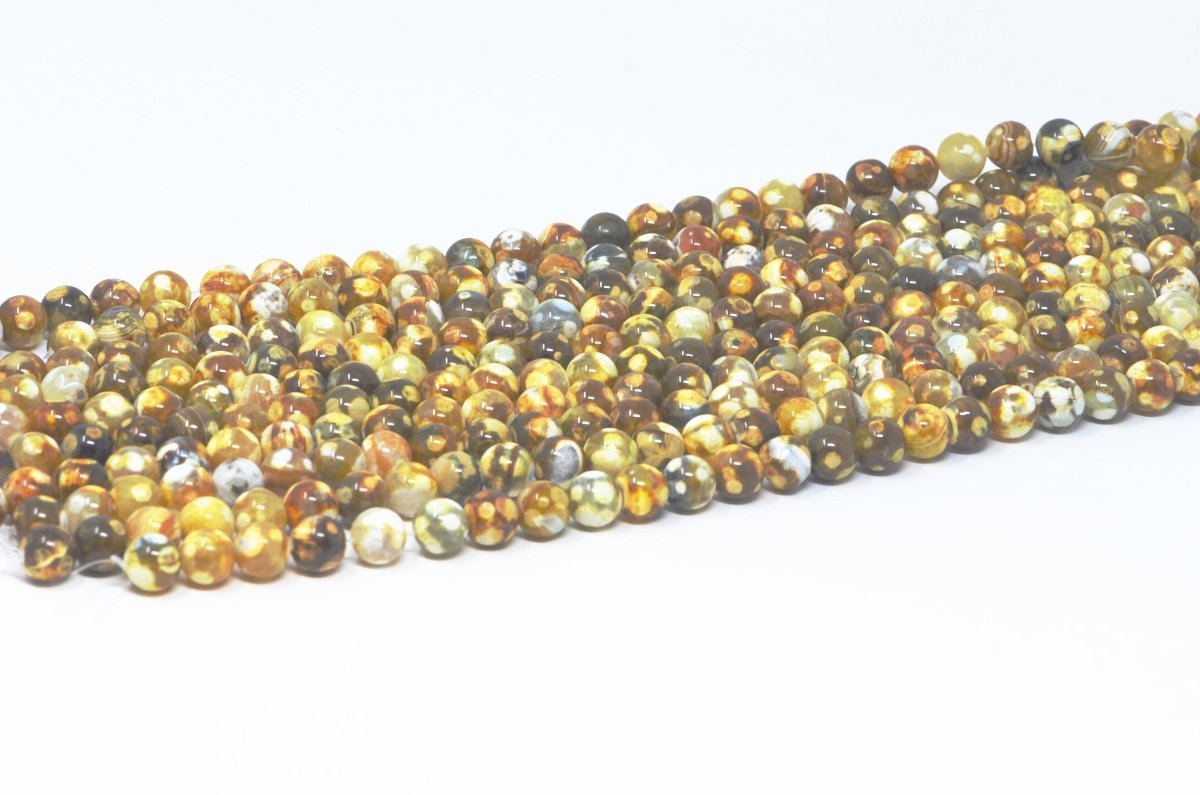 12mm White Yellow Brown Fire Agate Beads Natural Gemstone Beads Green Agate Beads Natural Stone 1 Full Strand 15" High Quality, YellowWhiteFireAgate-12MM - DLUXCA
