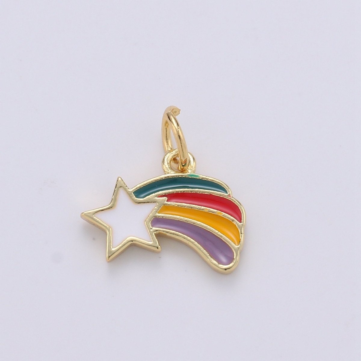 12x13mm Enamel Rainbow, Colorful Star Pendant, Dainty Gold Rainbow Charms, Kids Charm, Bracelet Necklace Earring Charm D-749 - DLUXCA