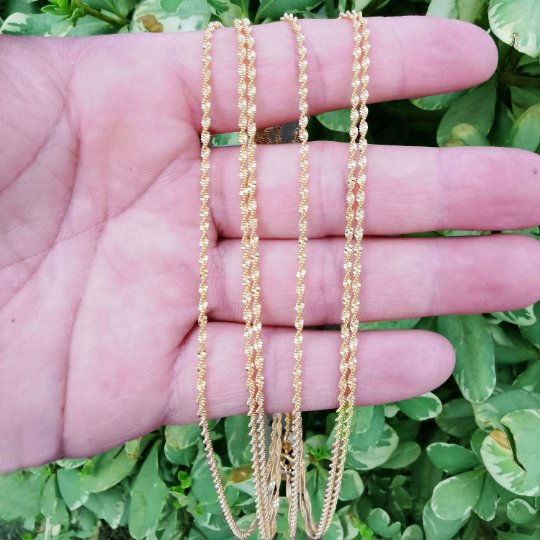 13.7 inch Singapore Finished Chain For Necklace Making, 24K Gold Plated Chain, Dainty 2mm Criss Cross Necklace w/ Spring Ring | CN-833 Clearance Pricing - DLUXCA