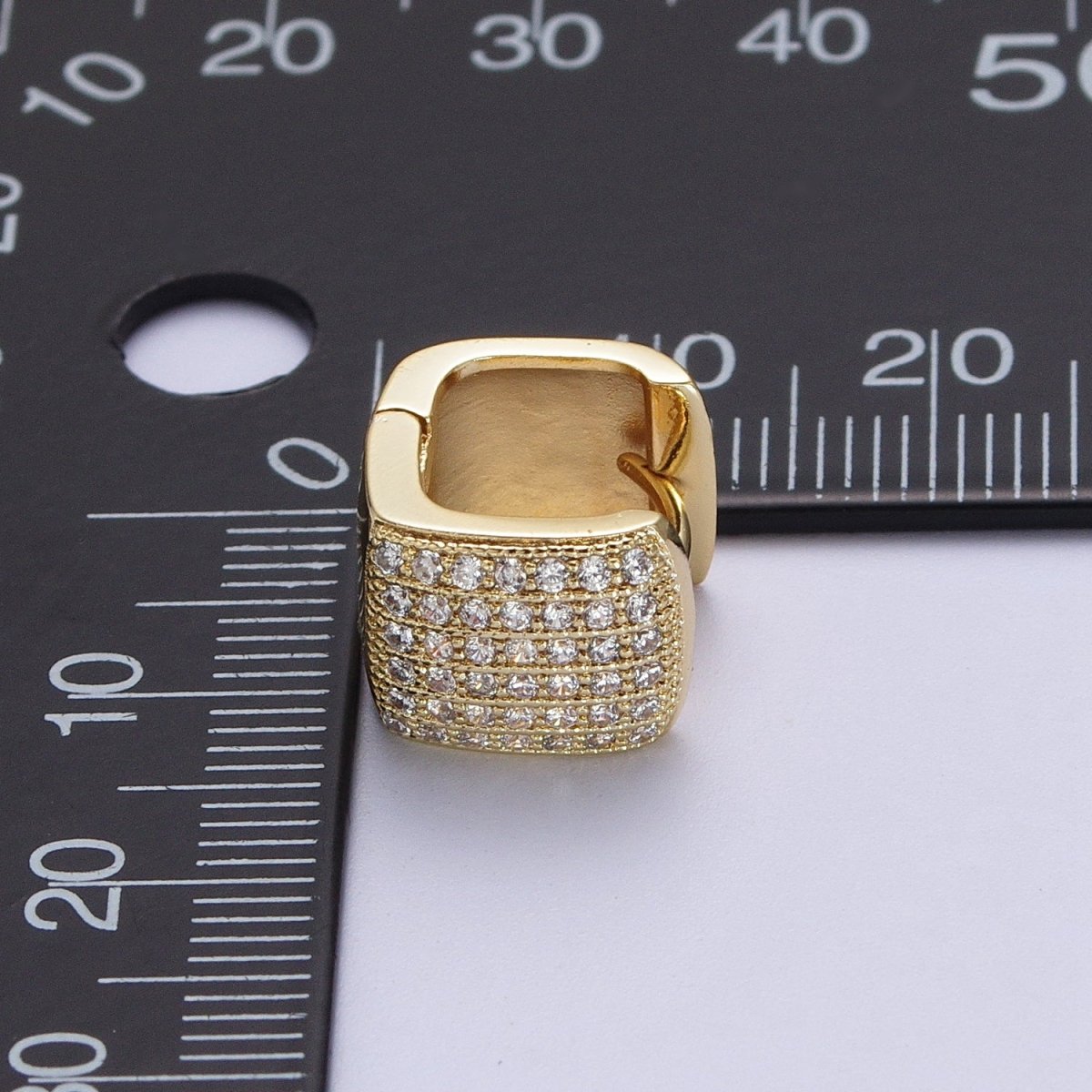 13mm Clear Micro Pave CZ Wide Boxy Huggie Hoop Earrings in Gold & Silver | V-035 V-036 - DLUXCA