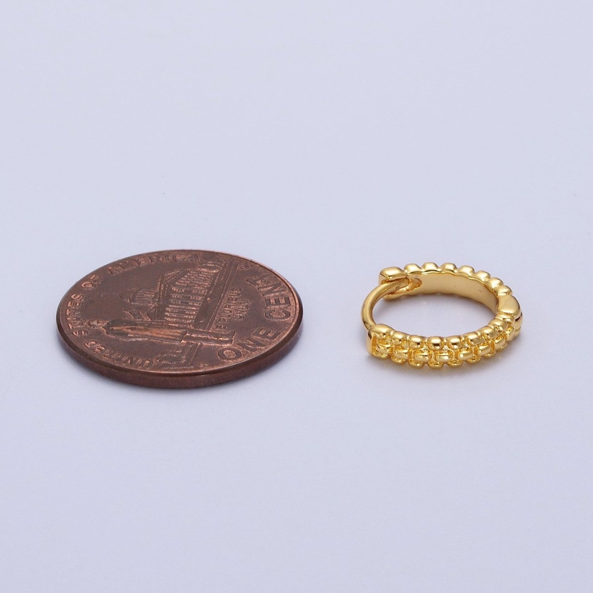 13mm Gold Textured Dotted Dainty Huggie Earrings | AB032 - DLUXCA