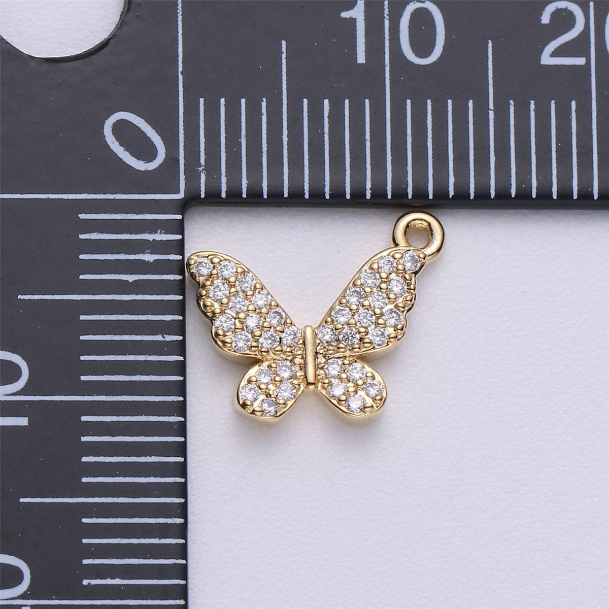 13x12mm 18k Gold Filled Butterfly Charm Micro Pave Butterfly, CZ Charms, Cubic Zirconia Butterfly Side way Charm Bracelet Earring Necklace E-224 E-225 - DLUXCA