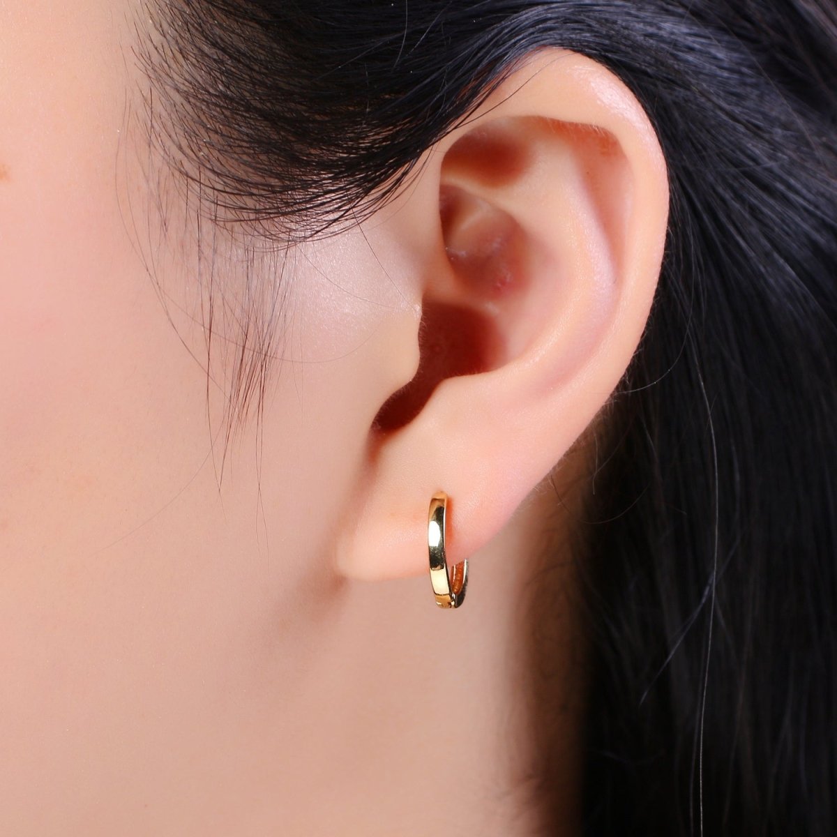 13x13.7 Simple Golden Mini Round Ring Huggies Earrings, Plain Gold Filled Tiny Geometric Shape Formal/Casual Daily Wear Earring Jewelry P-076 - DLUXCA