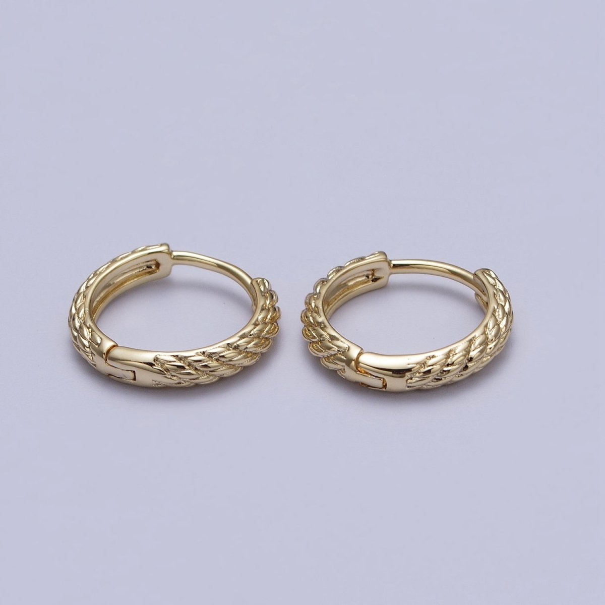 14.5mm Gold Twisted Rope Thin Cartilage Huggie Hoop Earrings | Y-188 - DLUXCA