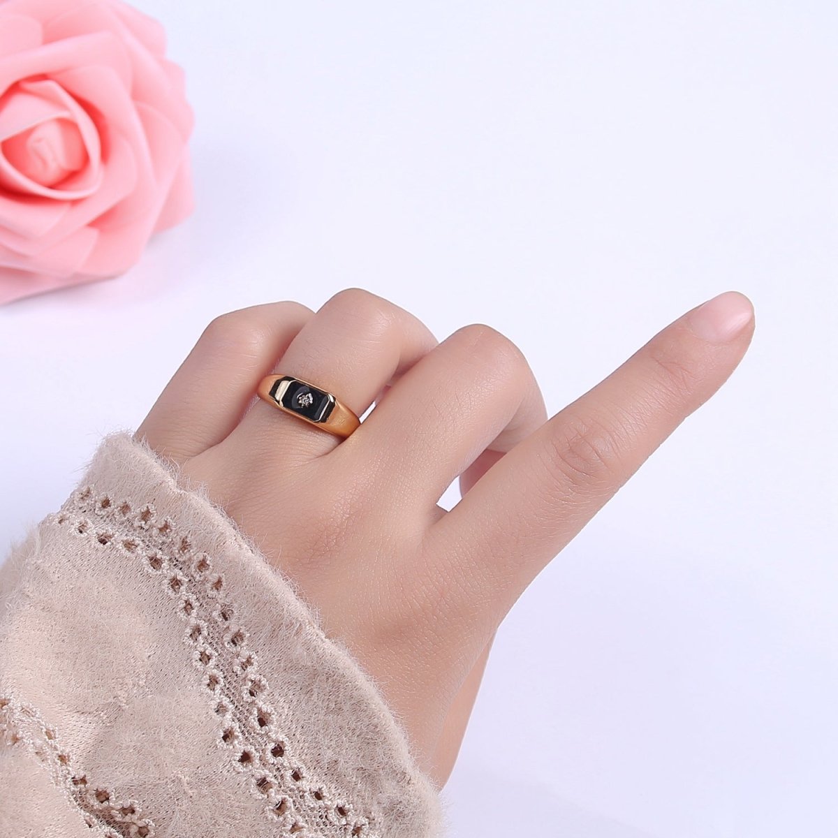 148K Gold Filled Sun Ring, CZ Micro Pave Sun Celestial Enamel Ring Open Adjustable Ring,Ladies Ring,Gift for Her U-509 ~ U-514 - DLUXCA