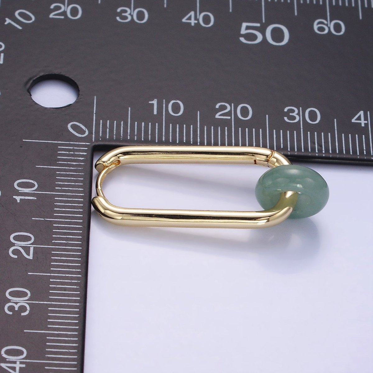 14K God Filled 35mm Jade Donut Drop Oblong Hoop Earrings | AE514 - DLUXCA