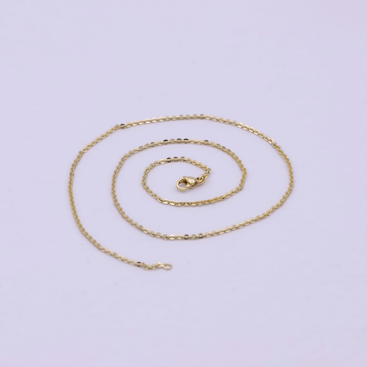 14K Gold Cable Rolo Chain, Dainty 1.5mm Cable Chain Width, 17.5 Inch Layering Finished Chain with Lobster Clasps | WA-617 Clearance Pricing - DLUXCA