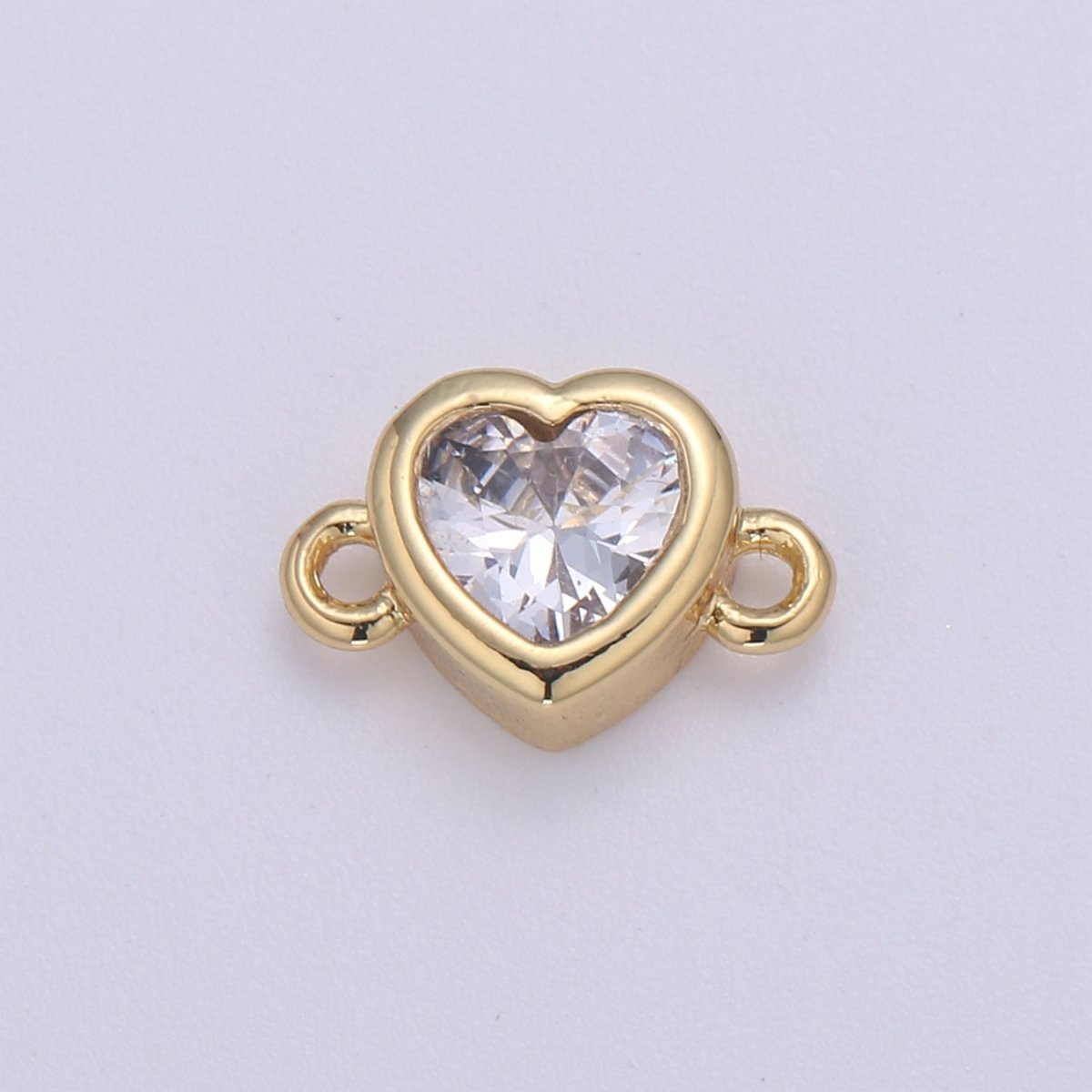 14k Gold Clear Solitaire CZ Heart Charm Connector Micro Pave CZ Love Bracelet Link Connector For Bracelet Necklace Supply DIY Jewelry F-600 - DLUXCA