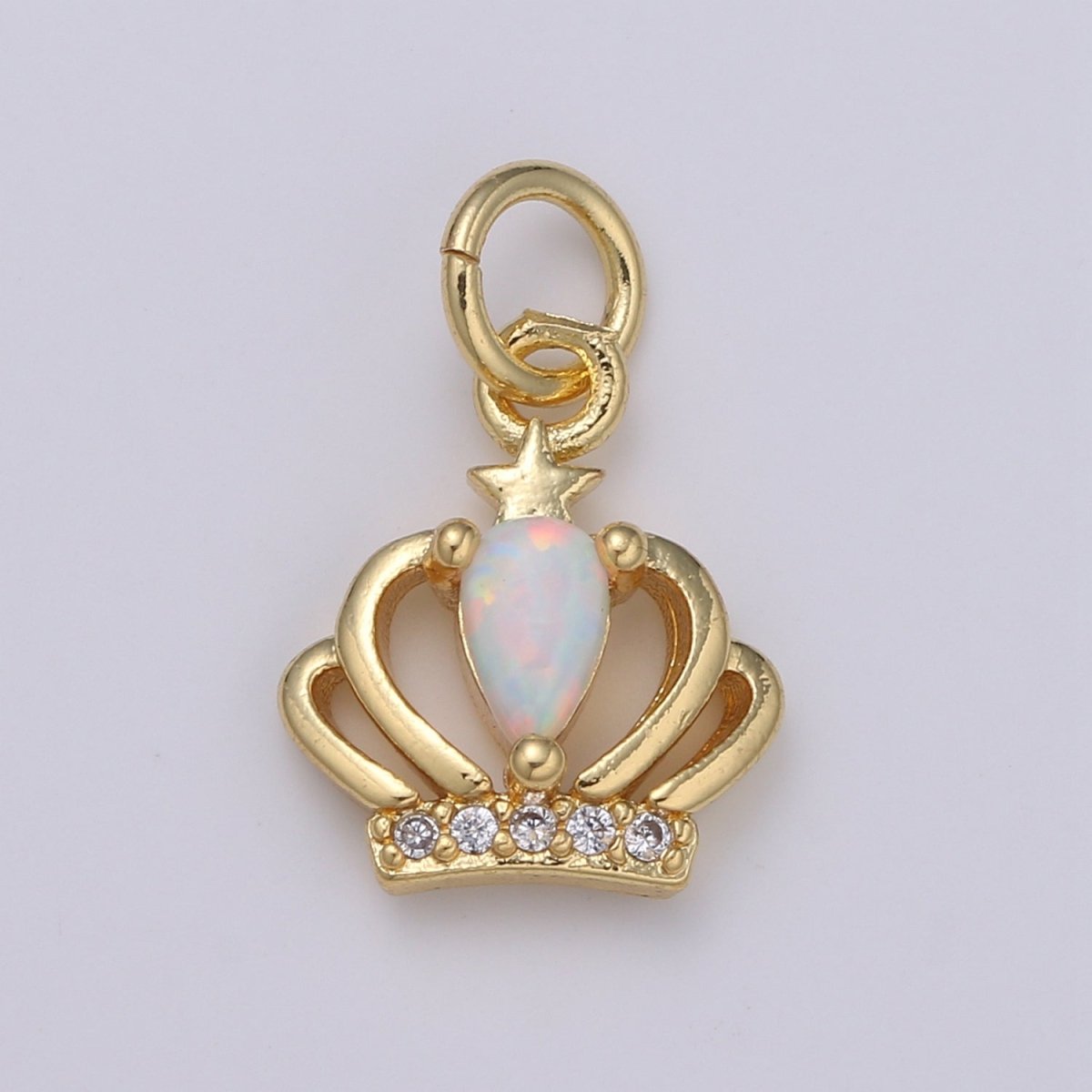14K Gold Crown Opal CZ Pendant Charm, Micro Pave Charm, White, Blue, Pink Tiara E-029 - E-031 - DLUXCA