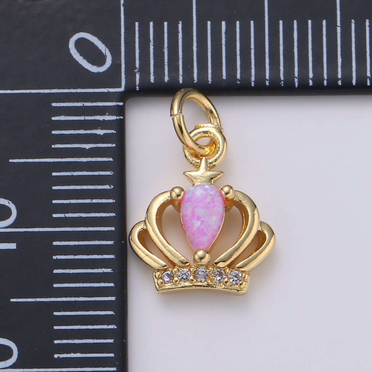 14K Gold Crown Opal CZ Pendant Charm, Micro Pave Charm, White, Blue, Pink Tiara E-029 - E-031 - DLUXCA