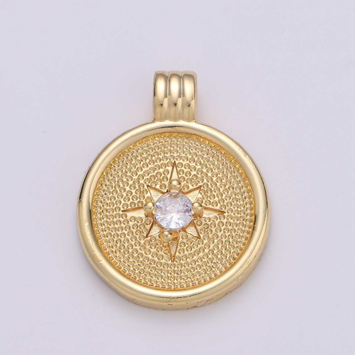 14k Gold Dainty CZ Charm, Gold Compass Pendant, Celestial North Star Charm, Pounded Charms, Nautical Charms Bracelet Earring Necklace I-678 - DLUXCA