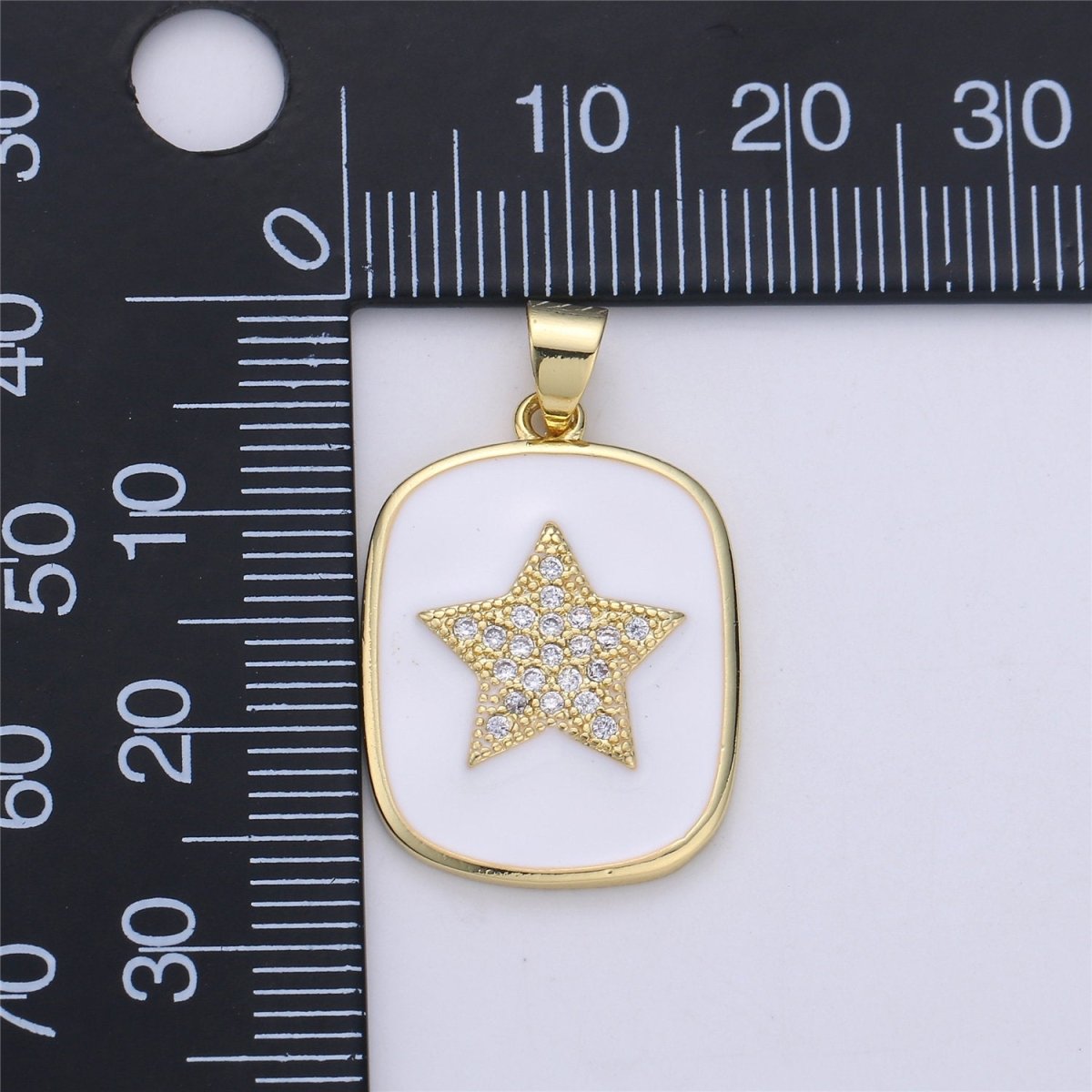 14K Gold Enamel Star Charm Tag Pendant, Black White Red Star Charm, Enamel Jewelry for Necklace Component I-446 I-447 J-929 - DLUXCA