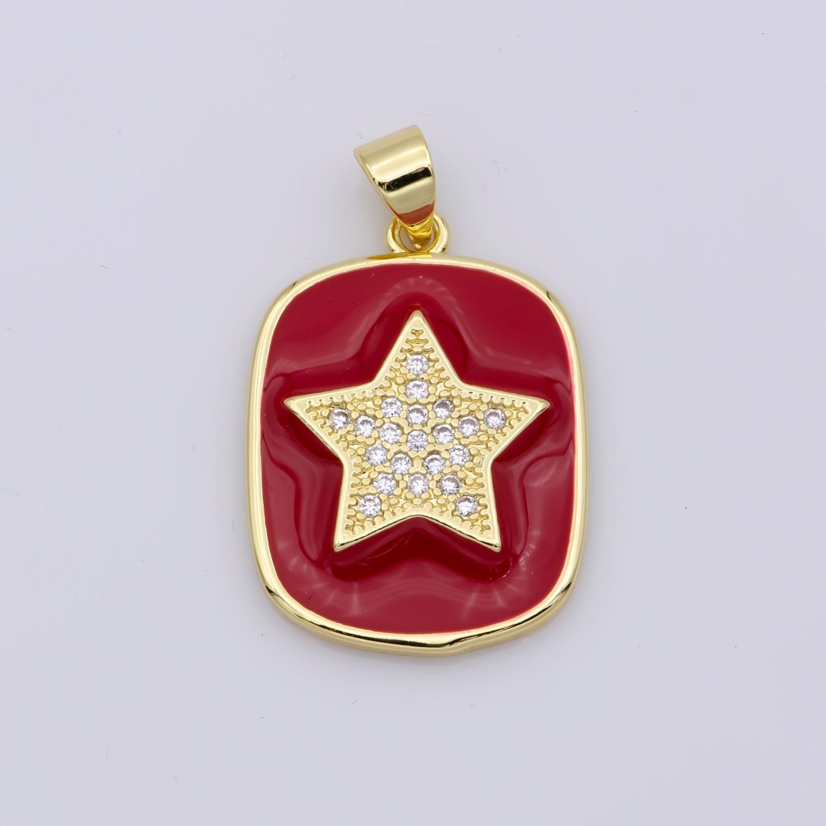 14K Gold Enamel Star Charm Tag Pendant, Black White Red Star Charm, Enamel Jewelry for Necklace Component I-446 I-447 J-929 - DLUXCA