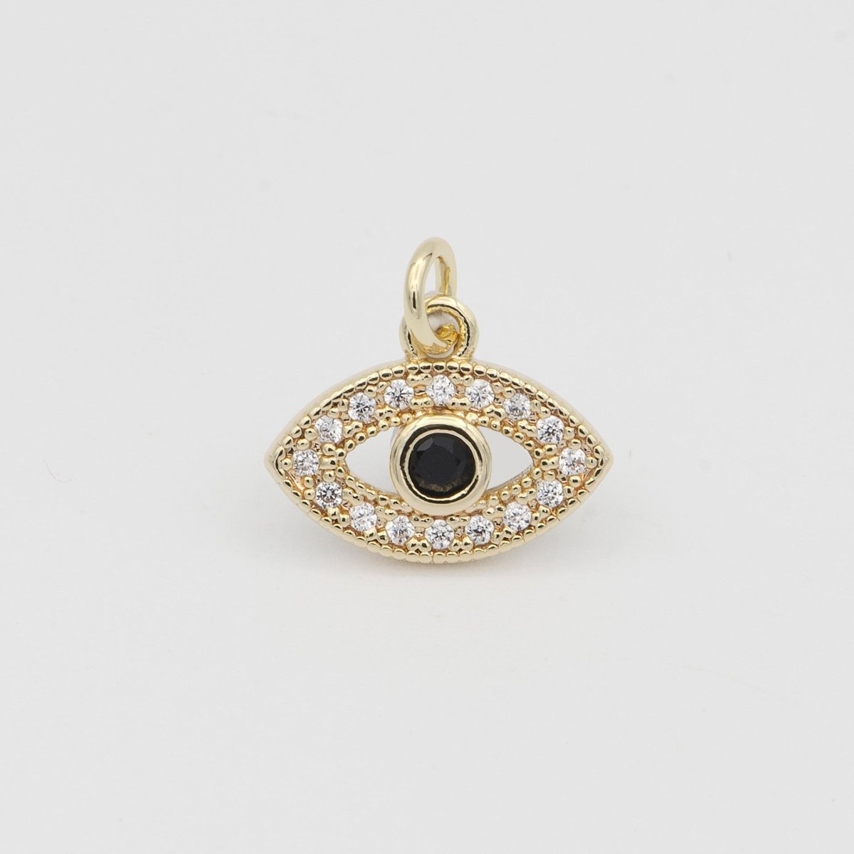 14k Gold Evil Eye, Micro Pave Evil Eye Charm, Black Cubic Charms, CZ Gold Evil Eye Charm, Dainty Minimalist Jewelry Supply E-159 - DLUXCA