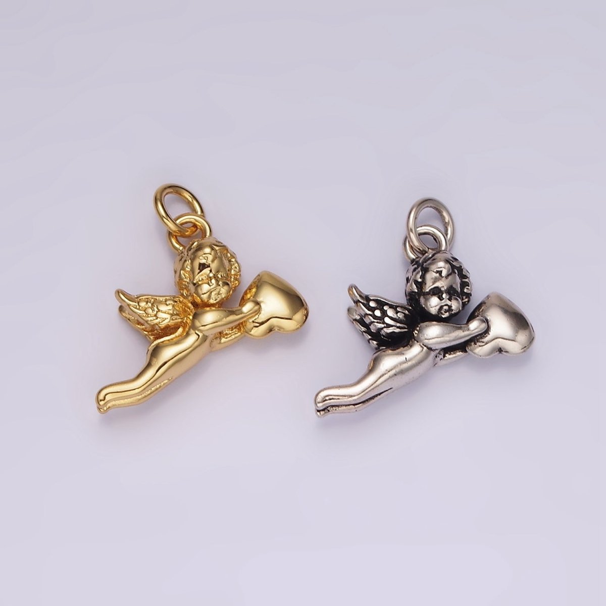 14K Gold Filed Cherub Baby Angel Heart Puffed Mini Charm in Gold & Silver | AG592 - DLUXCA