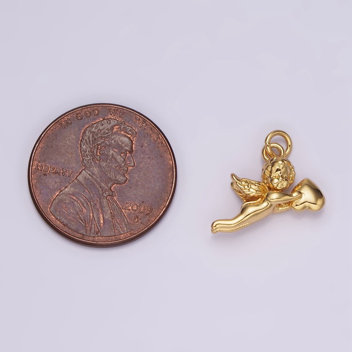 14K Gold Filed Cherub Baby Angel Heart Puffed Mini Charm in Gold & Silver | AG592 - DLUXCA