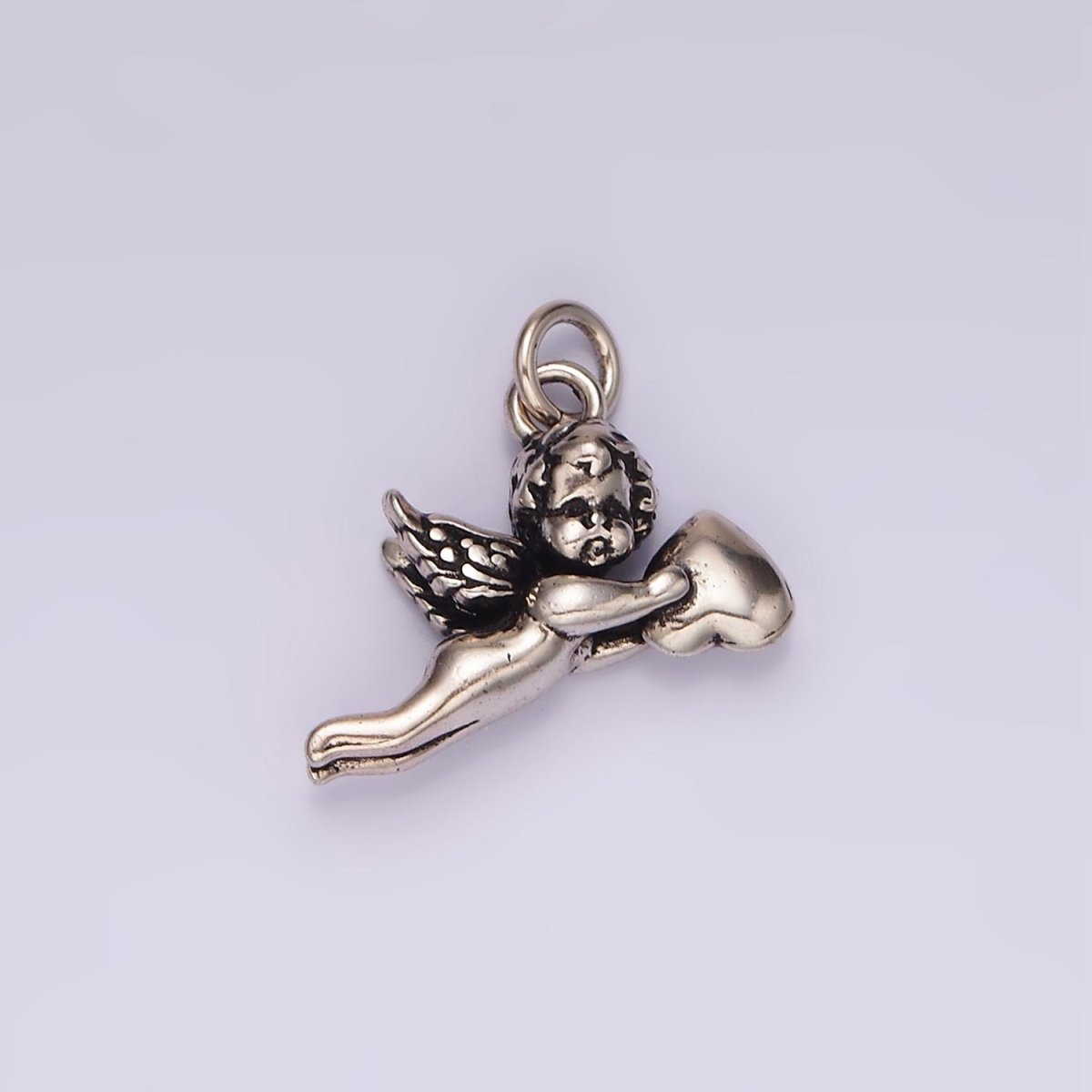 14K Gold Filed Cherub Baby Angel Heart Puffed Mini Charm in Gold & Silver | AG592 - DLUXCA