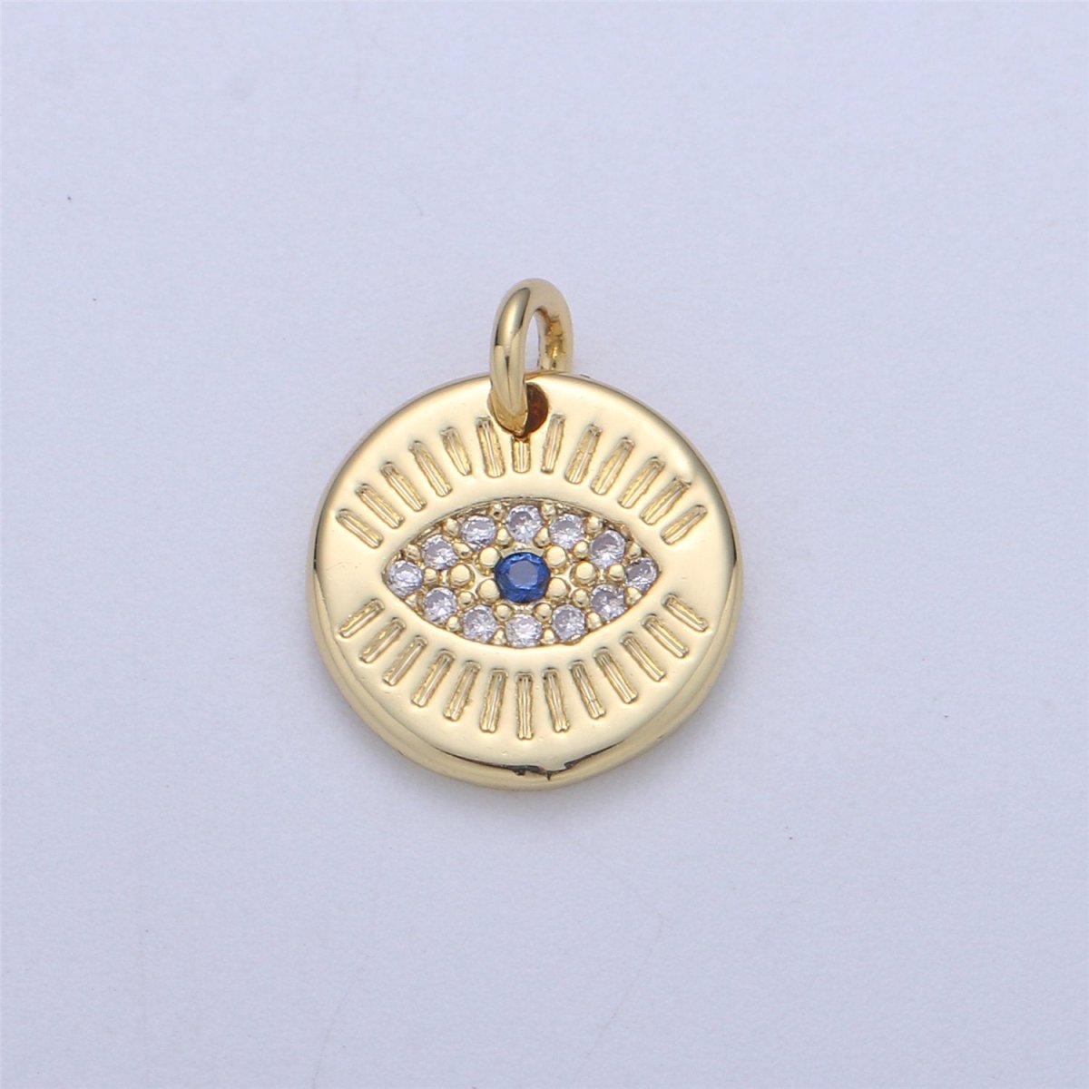 14k Gold fill Hamsa Hand, Evil Eye Coin Charm Diamond CZ 11mm Blue CZ Drop Charm Cubic Protector Pendant Tiny Lucky Dainty Necklace Bracelet C-837 C-838 - DLUXCA