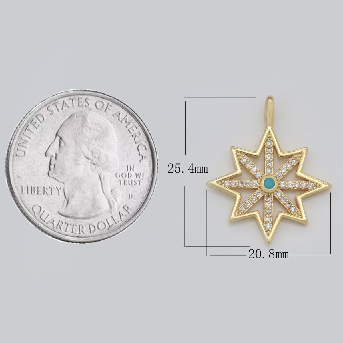 14k Gold Fill Micro Pave Star Charm, Turquoise North Star Celestial Pendant Charm For DIY Necklace Bracelet Earring N-1383 - DLUXCA