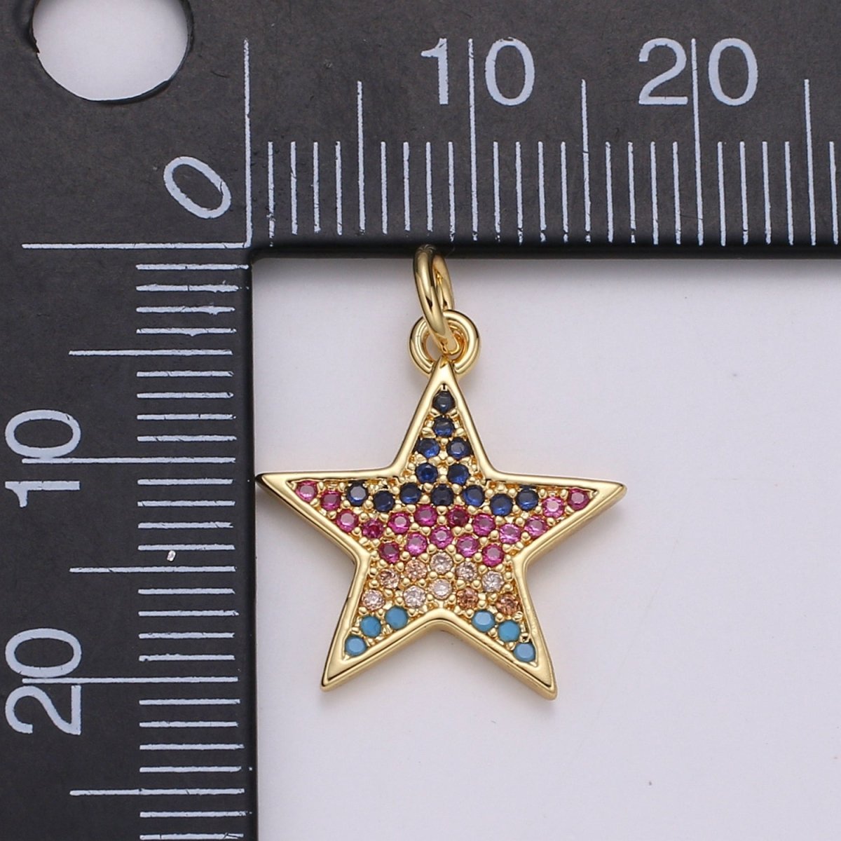 14k Gold Fill Multi Color Star Charm, Dainty Gold Star Charm, Rainbow Colorful CZ Pendant,Layered Necklace Earring Bracelet Charm E-166 - DLUXCA