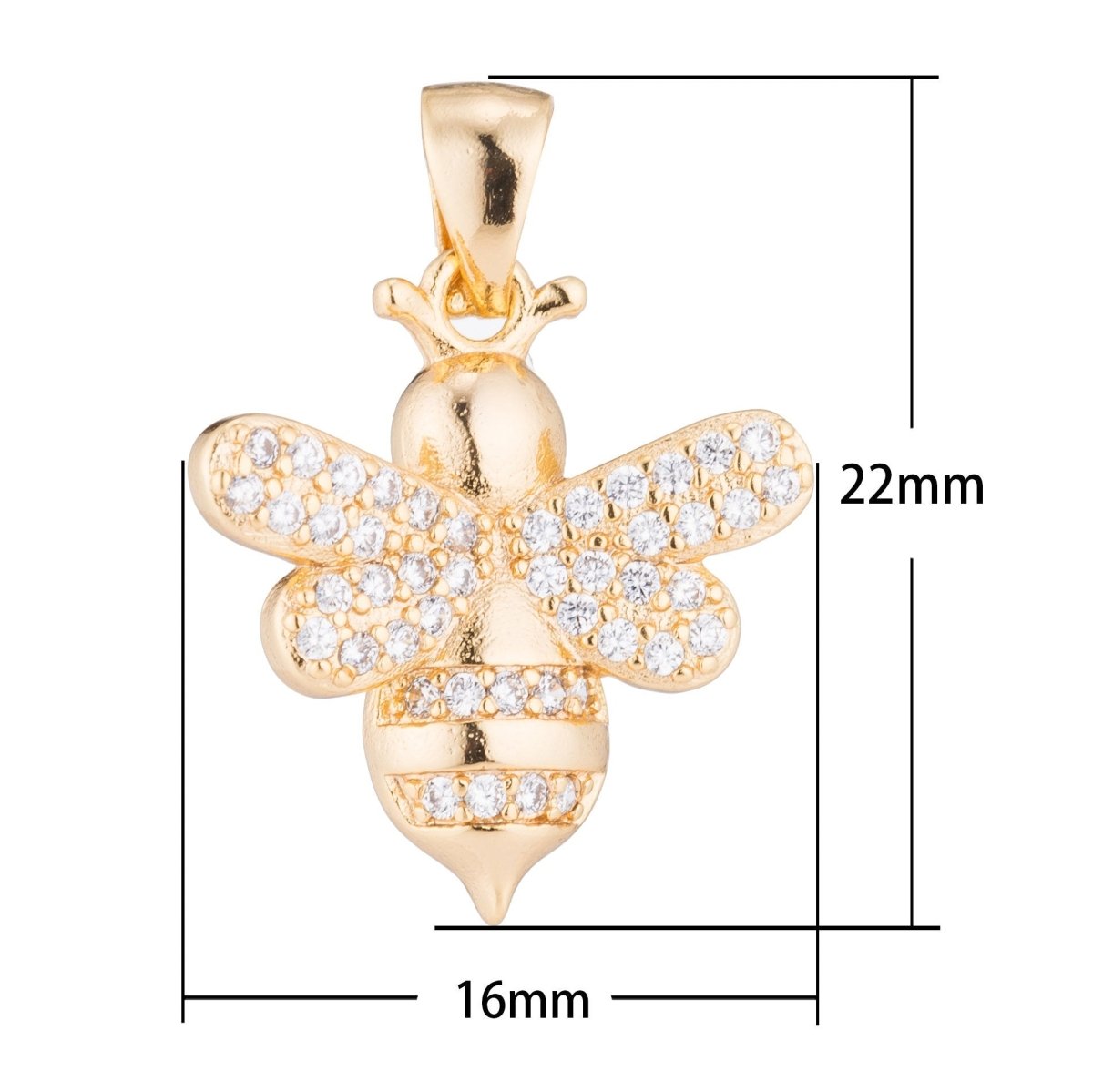 14k Gold Fill Queen Bee Honeybee Bumblebee Sweet Honey Nature Lover Cubic Zirconia Necklace Pendant Charm Bails Findings for Jewelry Making H-383 - DLUXCA