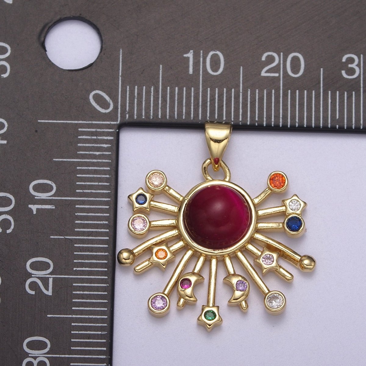 14k Gold Fill Sun Charm Color Cz Sunburst pendant sunbeam charm sunshine solar boho bohemian jewelry H-111 - H-113 - DLUXCA
