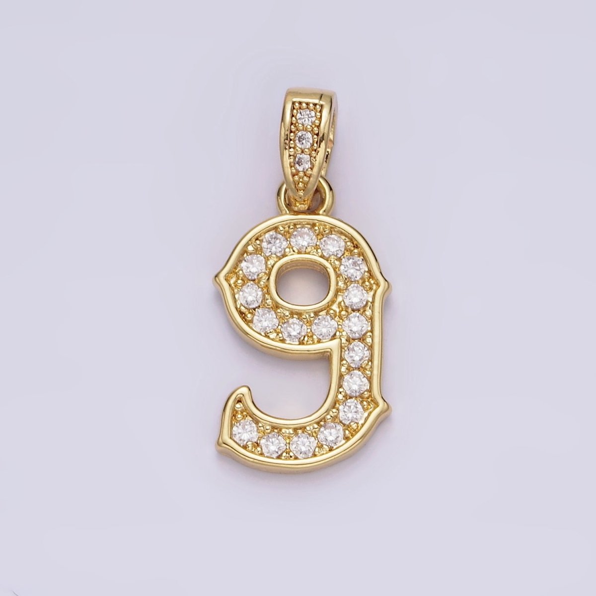 14K Gold Filled 0-9 Edged Number Clear Micro Paved CZ Pendant | N1223 - N1232 - DLUXCA