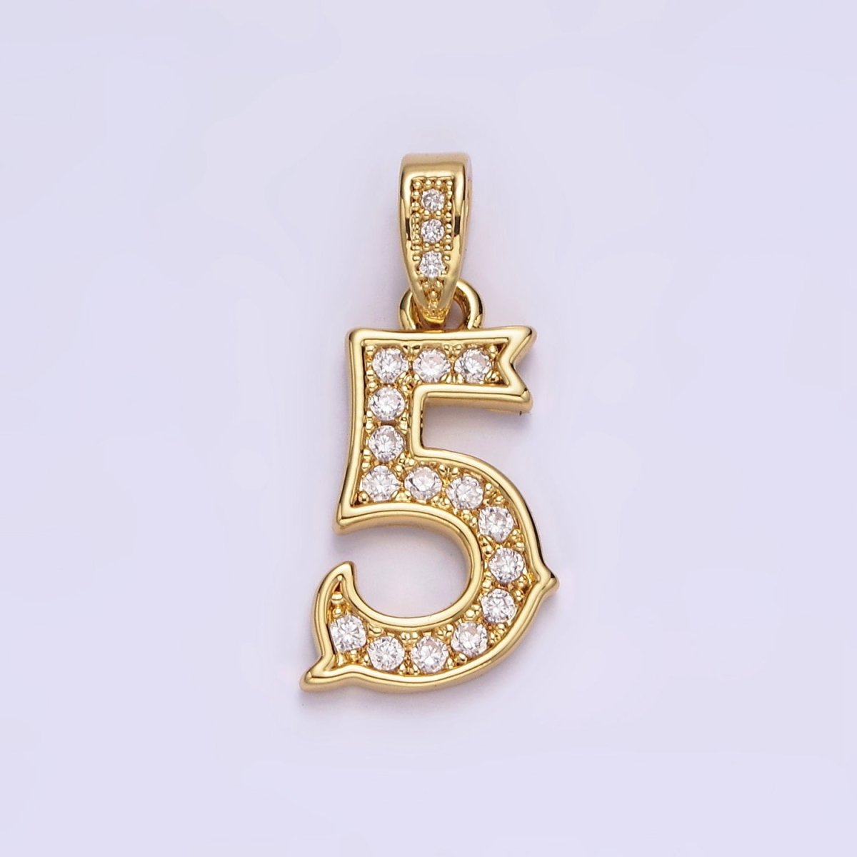 14K Gold Filled 0-9 Edged Number Clear Micro Paved CZ Pendant | N1223 - N1232 - DLUXCA