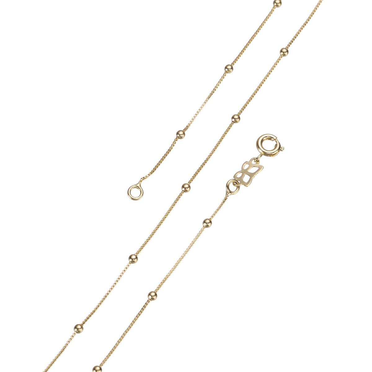 14K Gold Filled 0.5mm Dainty Satellite Beaded Box Chain 18 Inch Layering Necklace | WA-217 - DLUXCA