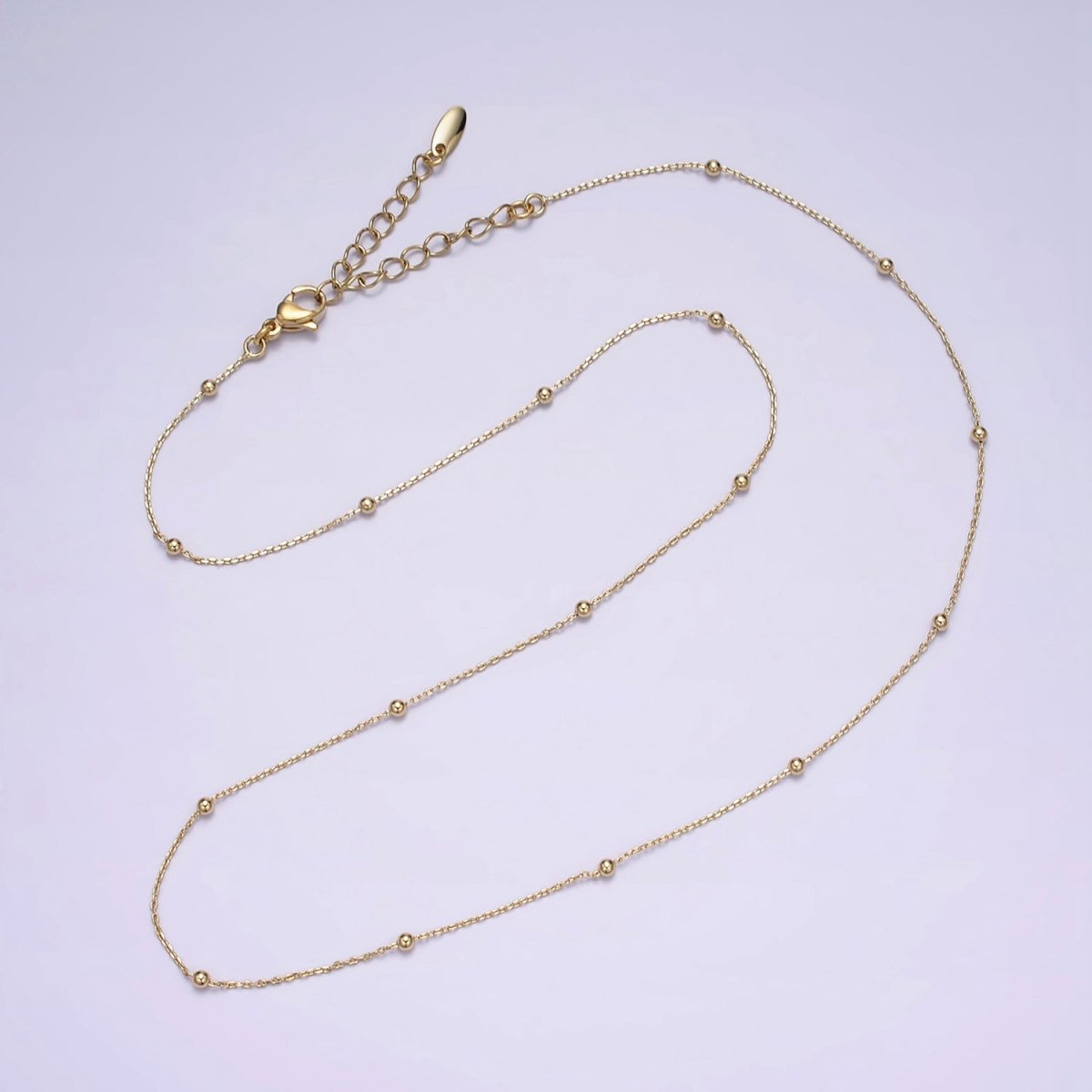 14K Gold Filled 0.5mm Dainty Satellite Beaded Cable Chain 18 Inch Layering Necklace | WA-1930 Clearance Pricing - DLUXCA