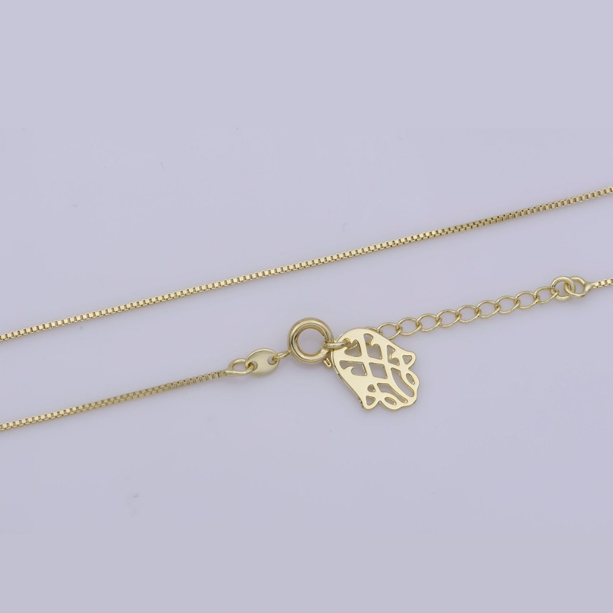 14K Gold Filled 0.8mm Box Chain 17 Inch Layering Necklace w. Hamsa Hand Charm | WA-281 Clearance Pricing - DLUXCA