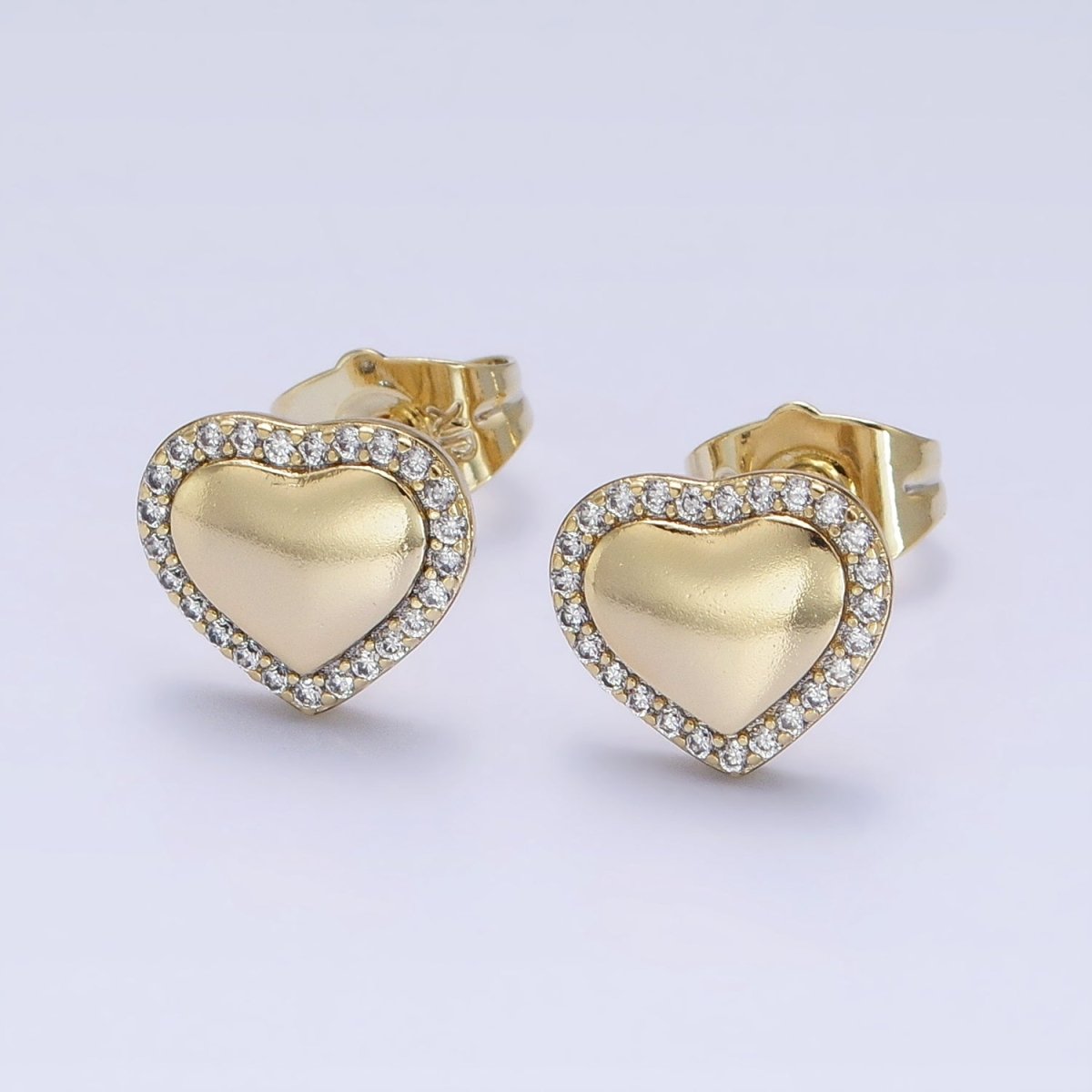 14K Gold Filled 10.5mm Golden Heart Micro Paved CZ Stud Earrings | AD1446 - DLUXCA