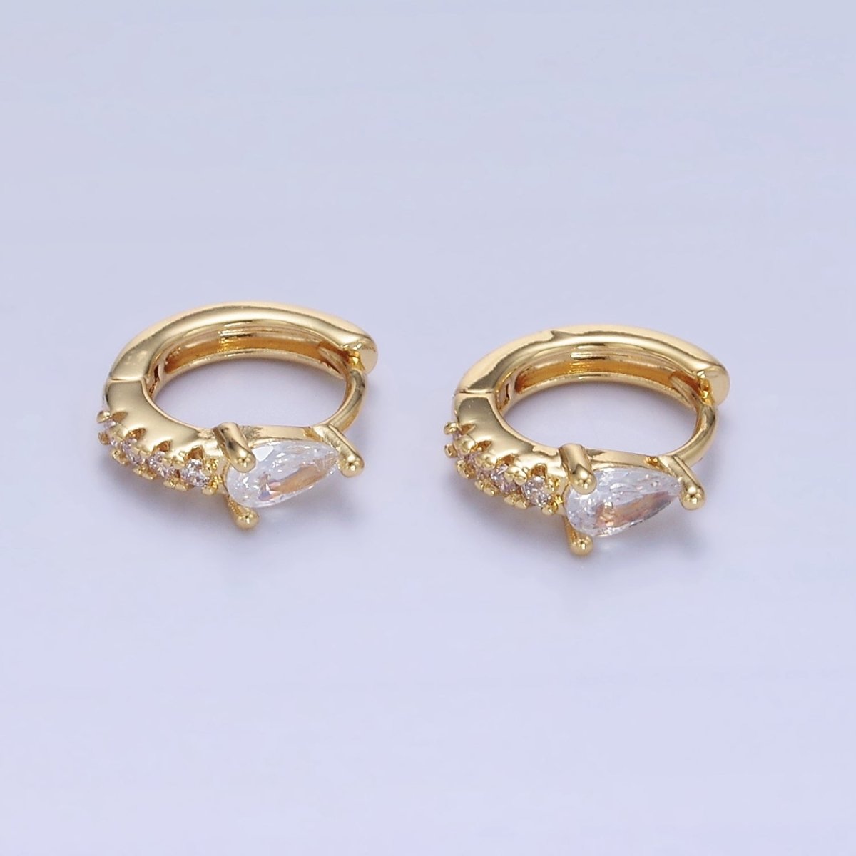 14K Gold Filled 10.5mm Teardrop Micro Paved CZ Cartilage Huggie Earrings in Gold & Silver | P476 P477 - DLUXCA