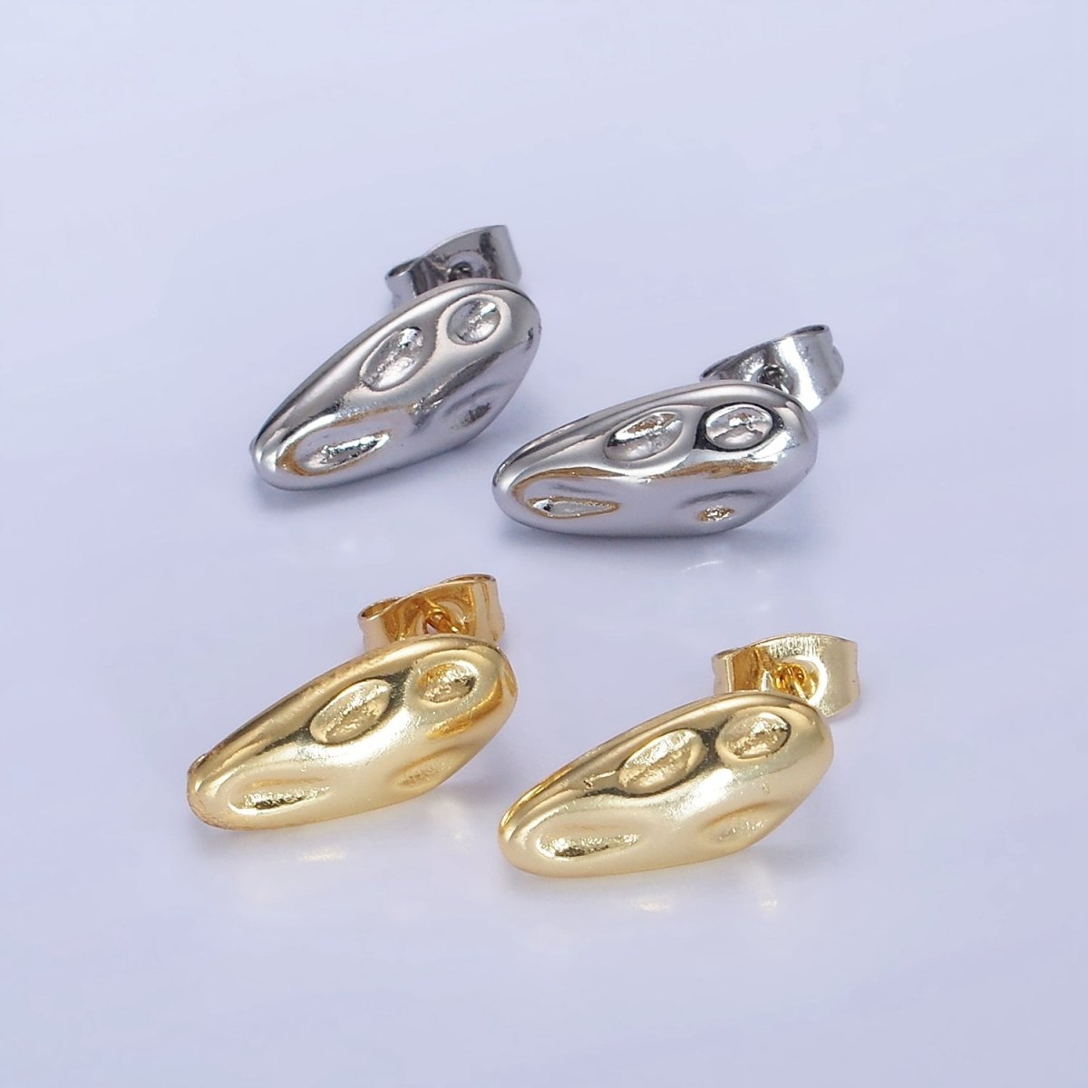 14K Gold Filled 10m Hammered Oval Stud Earrings Findings in Gold & Silver | Z740 Z741 - DLUXCA