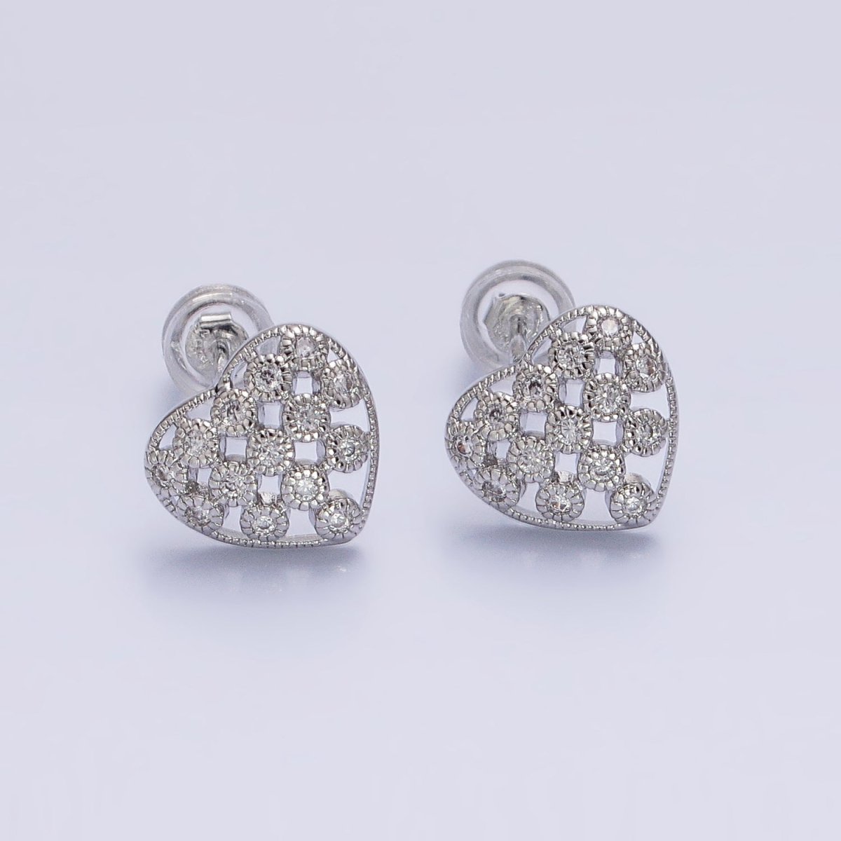 14K Gold Filled 10mm Clear CZ Lined Open Heart Stud Earrings in Gold & Silver | AB1014 AB1015 - DLUXCA
