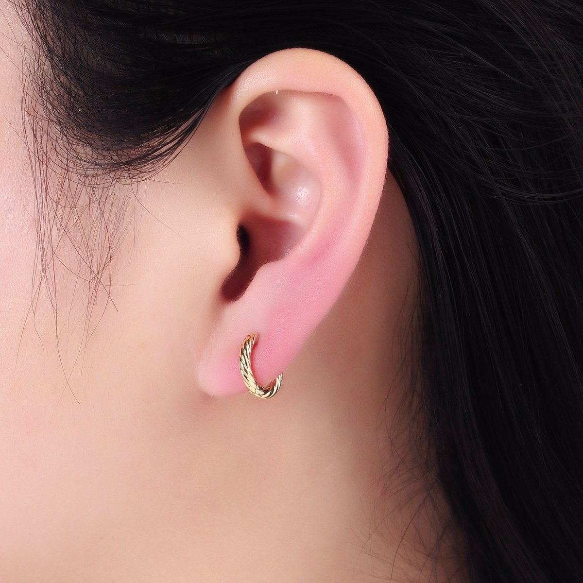 14K Gold Filled 10mm Croissant Twist Cartilage Huggie Earrings | AB1350 - DLUXCA