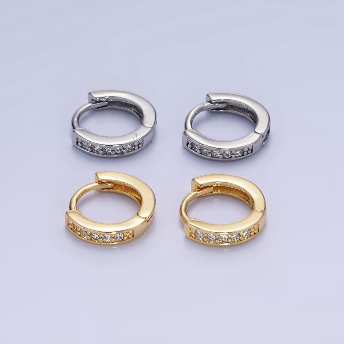 14K Gold Filled 10mm CZ Lined Cartilage Huggie Earrings in Gold & Silver | AB1346 AB1347 - DLUXCA