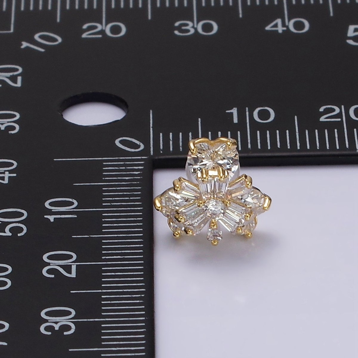 14K Gold Filled 10mm Flower Nature Clear CZ Baguette Stud Earrings | V266 - DLUXCA