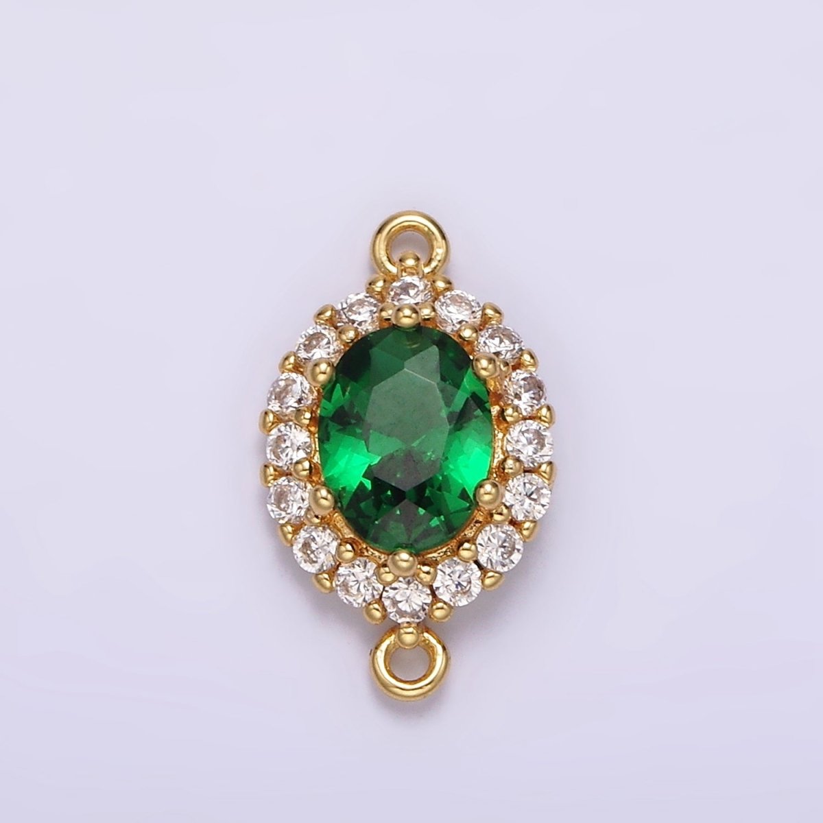 14K Gold Filled 10mm Green CZ Micro Paved Oval Charm Connector | G-820 - DLUXCA