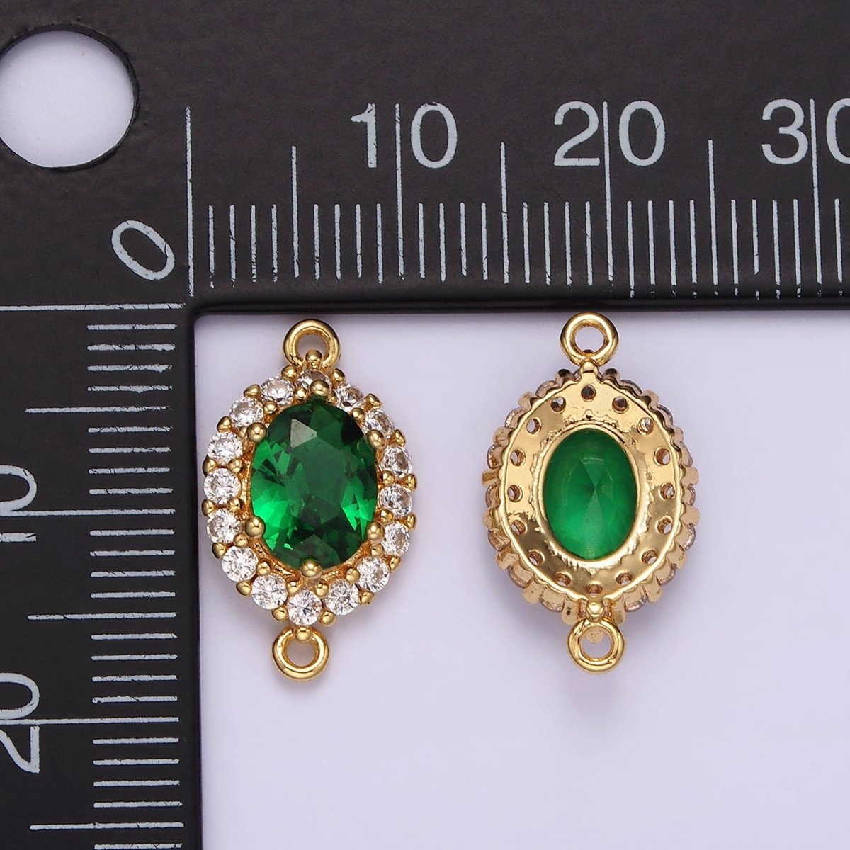 14K Gold Filled 10mm Green CZ Micro Paved Oval Charm Connector | G-820 - DLUXCA