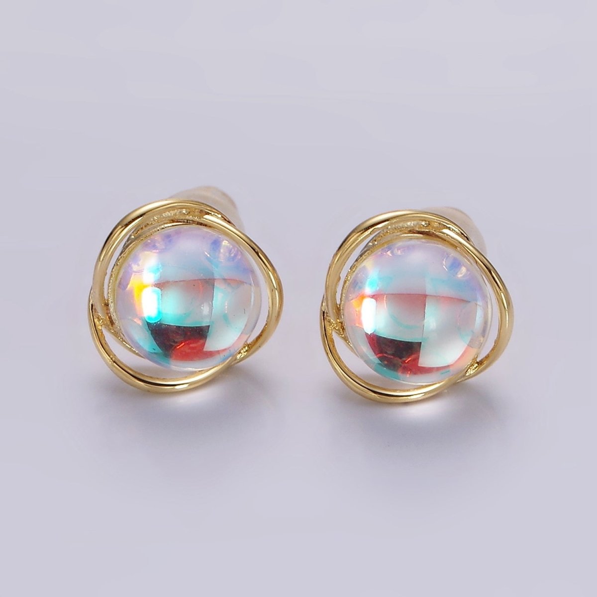 14K Gold Filled 10mm Iridescent CZ Open Round Stud Earrings | V315 - DLUXCA