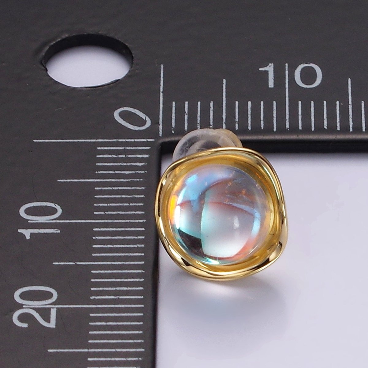 14K Gold Filled 10mm Iridescent CZ Rounded Square Bezel Stud Earrings | V314 - DLUXCA