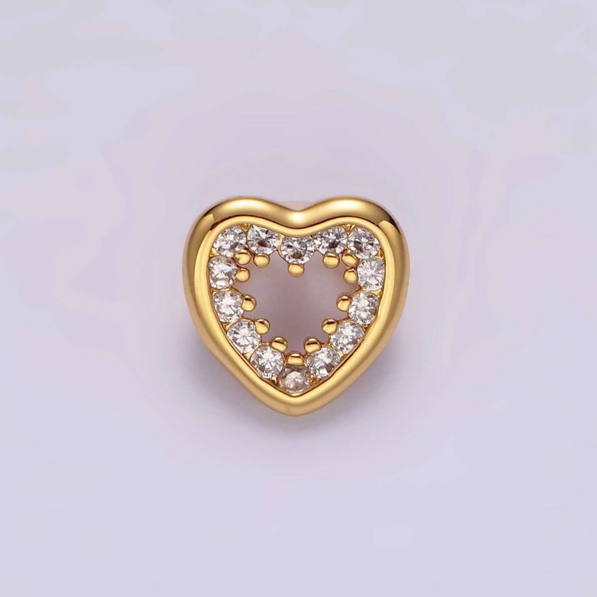 14K Gold Filled 10mm Open Heart Clear CZ Micro Paved Back Loop Pendant in Gold & Silver | I-084 I-085 - DLUXCA