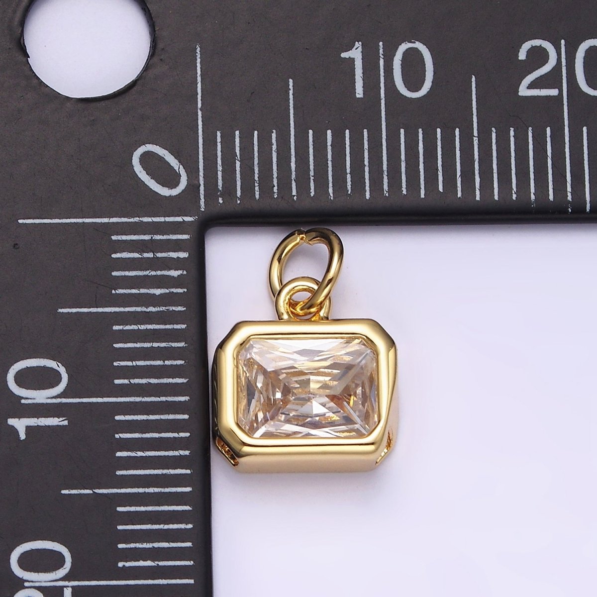 14K Gold Filled 10mm Personalized Birthstone Baguette Cubic Zirconia CZ Bezel Charm in Silver & Gold | N1600 - N1623 - DLUXCA