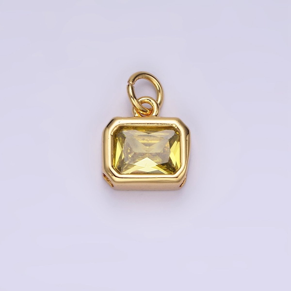14K Gold Filled 10mm Personalized Birthstone Baguette Cubic Zirconia CZ Bezel Charm in Silver & Gold | N1600 - N1623 - DLUXCA
