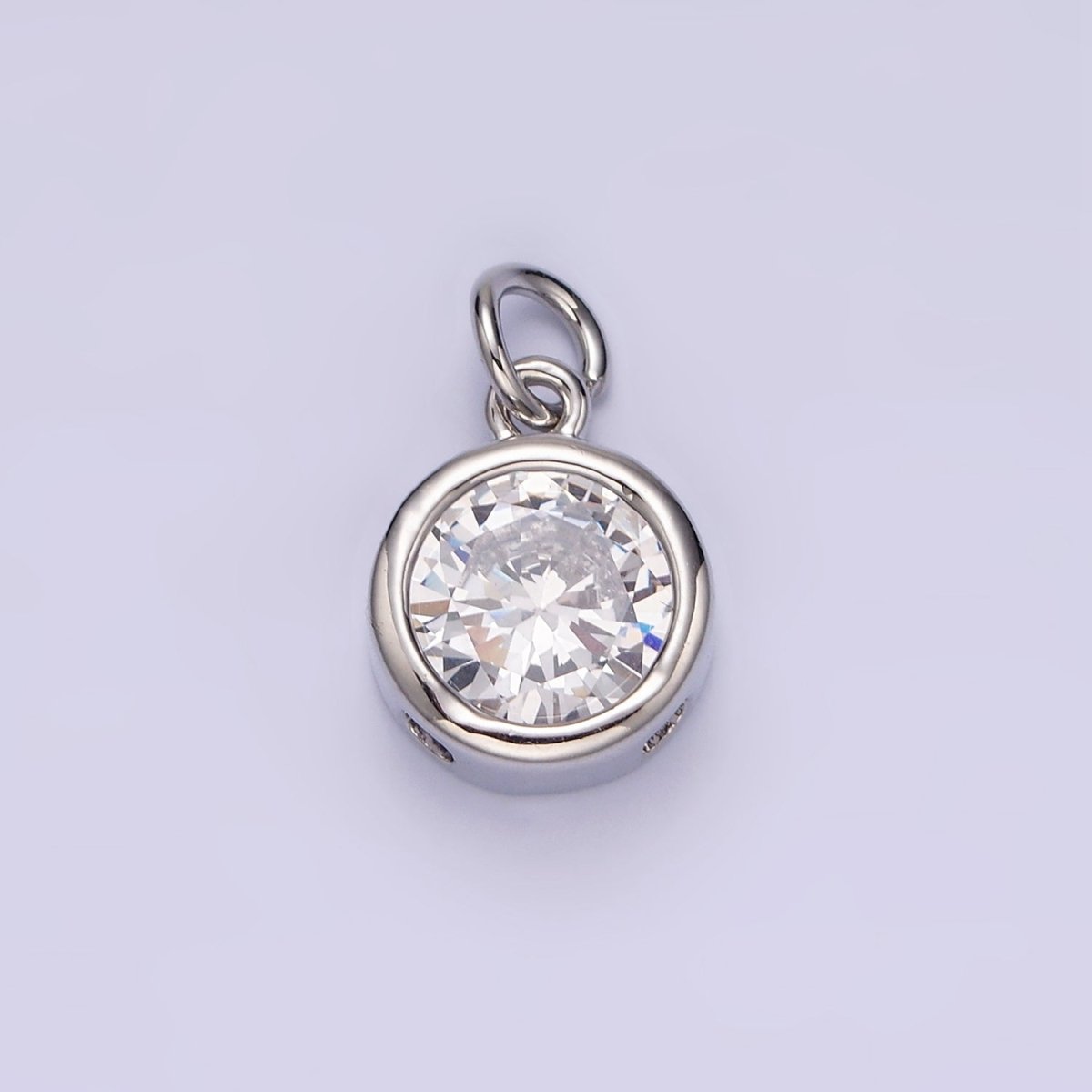 14K Gold Filled 10mm Personalized Birthstone Round Cubic Zirconia CZ Bezel Charm in Silver & Gold | N1575 - N1598 - DLUXCA